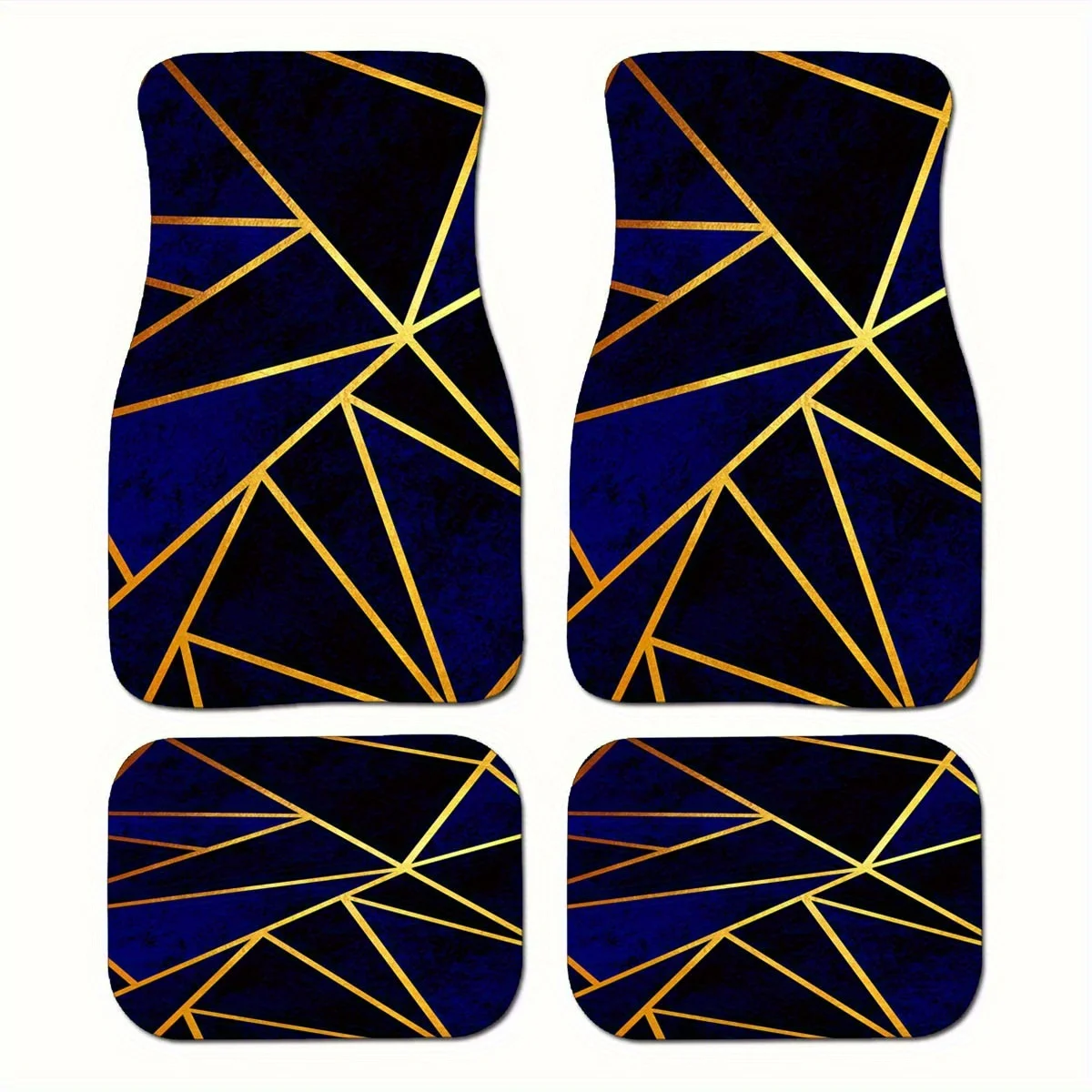 

4pcs Dark Blue Marble Pattern Carpet Car Floor Mats, Front & Rear Full Coverage Auto Interior Accessories, Crystal Velvet Vehicl