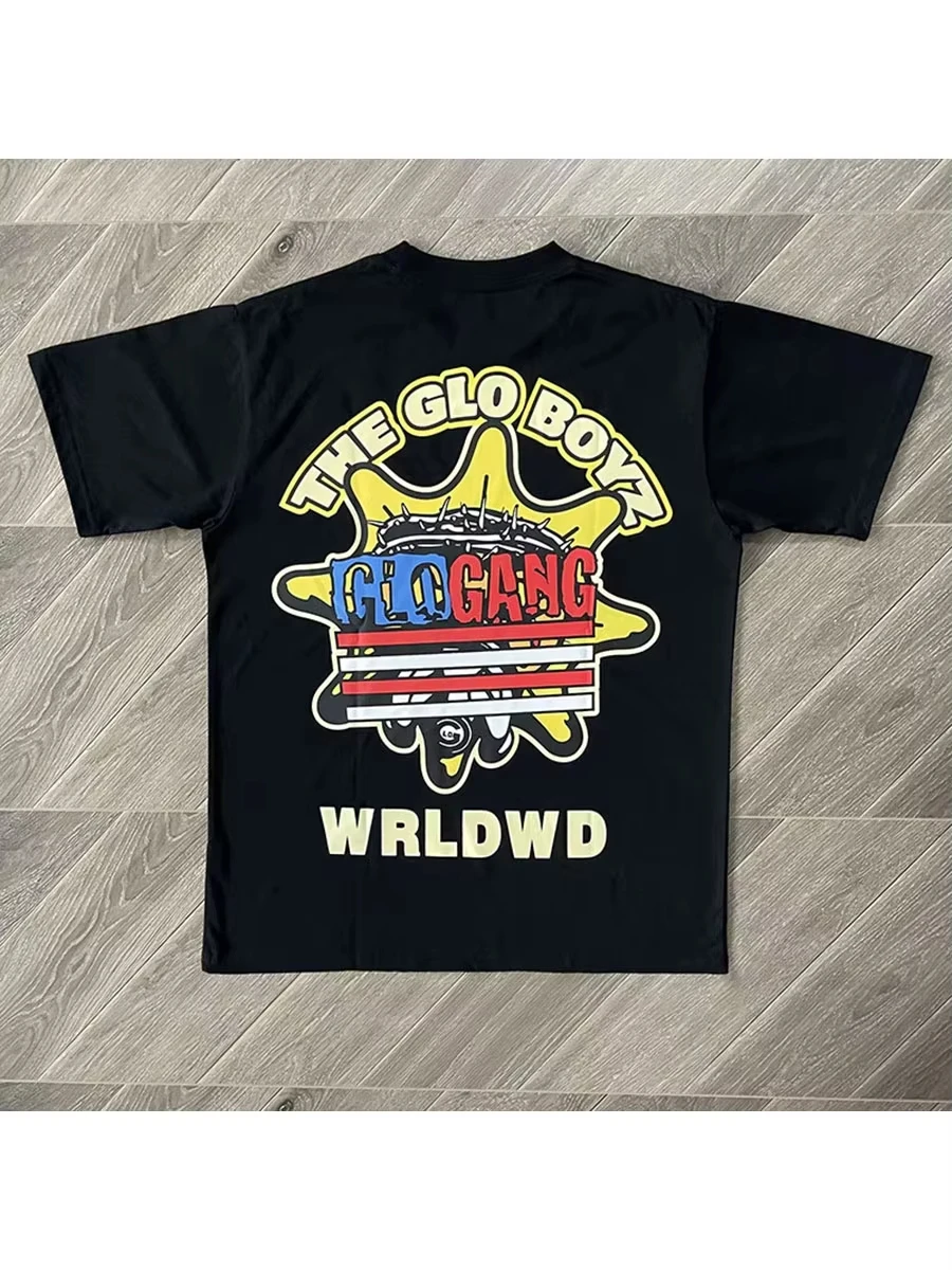 

2025Glo Gang Boyz Global футболка Drink Мультяшная мужская и женская хлопковая футболка с короткими рукавами Повседневная уличная футболка для пар Топ