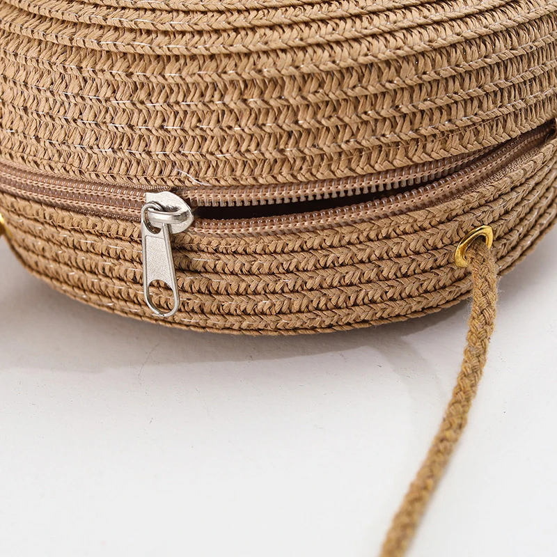 Sommer runde Stroh Umhängetaschen hand gefertigte gewebte Umhängetasche Geldbörse neue trend ige Strand tasche tägliche Messenger Telefon Handtasche – Detail 10