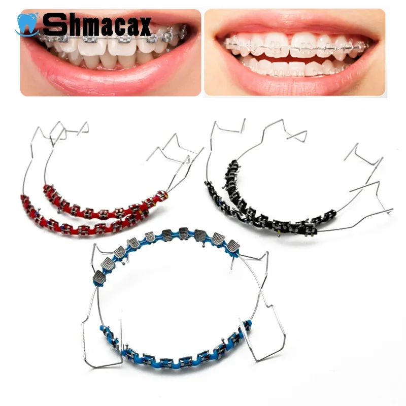 

1Pair Colorful Brackets Dental Fake Braces With Hook Temporary Tooth Decoration With Metal Wires Bracket Ligature Tie