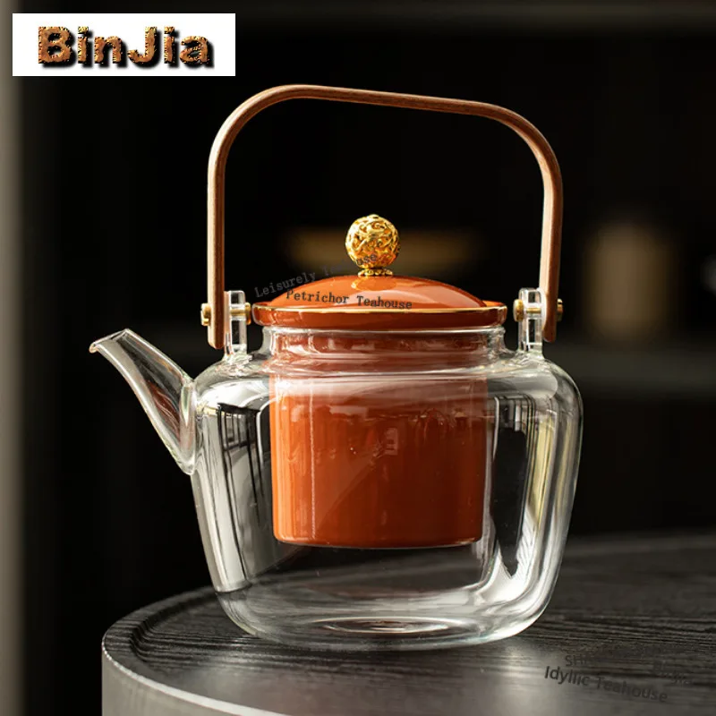 

Чайник 1180 мл с бамбуковой ручкой, китайский термостойкий стеклянный чайник, прозрачный чайник для приготовления чая на пару, стеклянный чайник, чайный сервиз