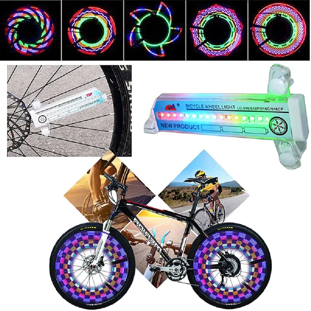 3D Bicycle Spokes LED Lights Colorful Bicycle Wheel Light Multi-color 32 Patterns 16 LED Bike Spokes Lights
