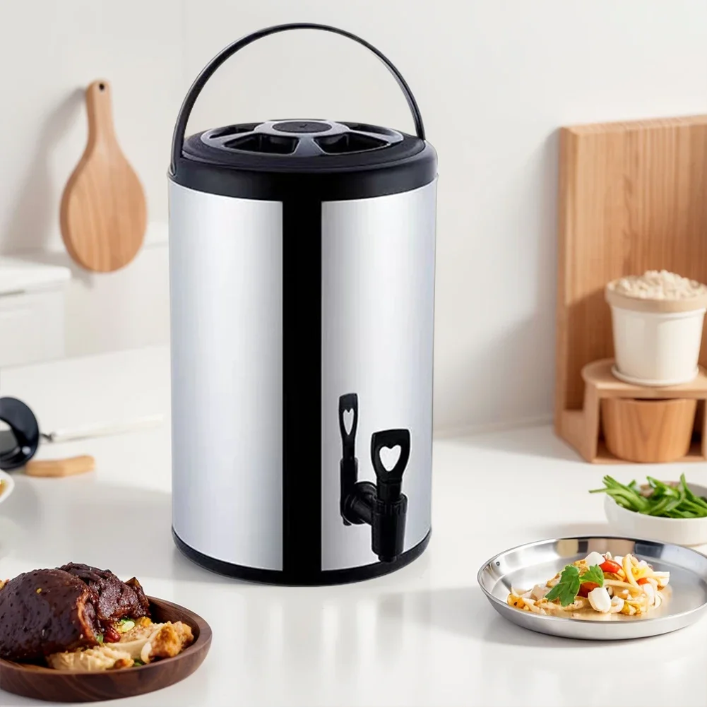 Double Layer Insulation Bucket Stainless Steel Insulated Beverage Dispenser 6L/8L Insulation for 6-12 Hours for Milk Tea, Coffee