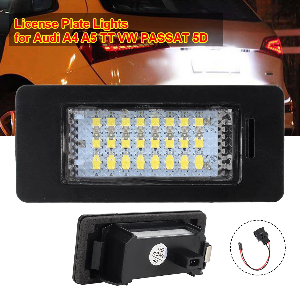 6500k Car Accessories For Audi A4 B8 A5 S5 Q5 TT VW PASSAT 5D R36 LED 12V 3W License Plate Number Light 8T0943021 2pcs