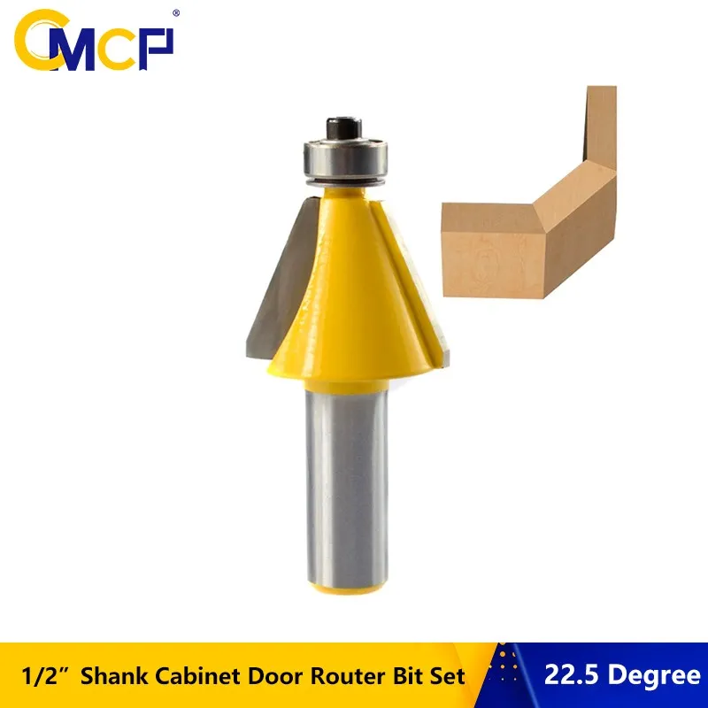 

CMCP Wood Router Bits1/2" Shank 22.5 Degree Chamfer & Bevel Edging Router Bit Tenon Milling Cutter Wood Cutting Tools