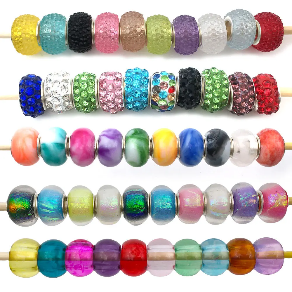 20pcs Colorful Clear Large Hole Loose Spacer Beads Charms Pandora Glass Beads for Jewlery Making DIY Bracelet Necklace