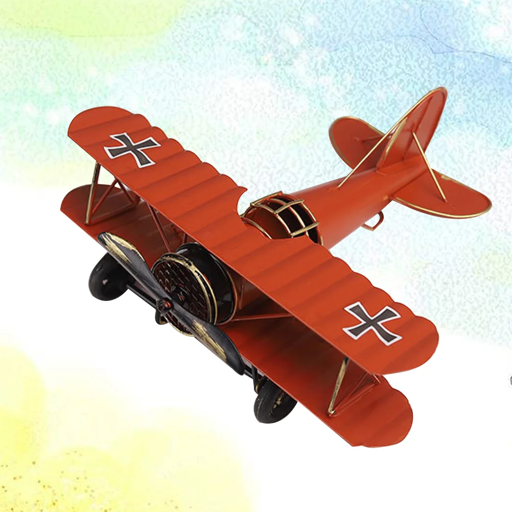 Vintage Iron Metal Plane Aircraft Models Handicraft for Photo Props Kids Toy Home Decor Ornament Desktop Decoration(Red)