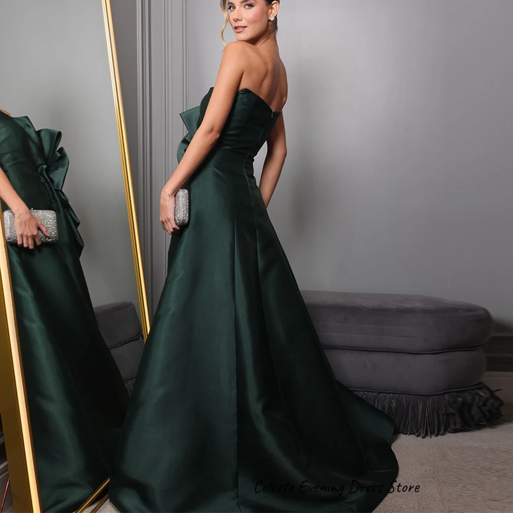 ชุดราตรีผ้าซาตินแบบไร้สาย ดีไซน์หรูหรา คลาสสิก แขนกุด พร้อมโบว์และชายกระโปรงยาว เหมาะสำหรับงานพิเศษ