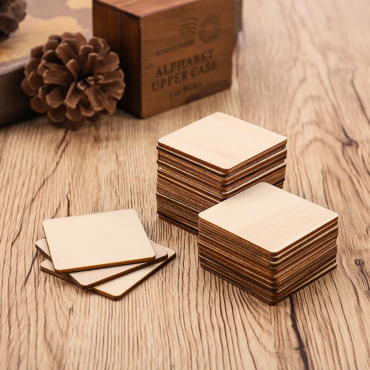 

50Pcs DIY Wooden Coaster Square Heat Resistant Cup Bowl Holder Pad 5x5cm Simple Texture Easy Clean Durable Non Fading Furniture