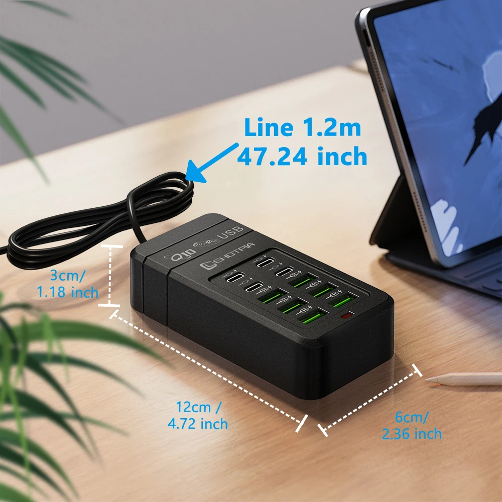 الاتحاد الأوروبي المملكة المتحدة الولايات المتحدة التوصيل متعددة سريعة شاحن USB محول الطاقة 1.2 متر تمديد الحبل 6 USB-A 4 USB-C المحمولة للهاتف المحمول مقبس USB