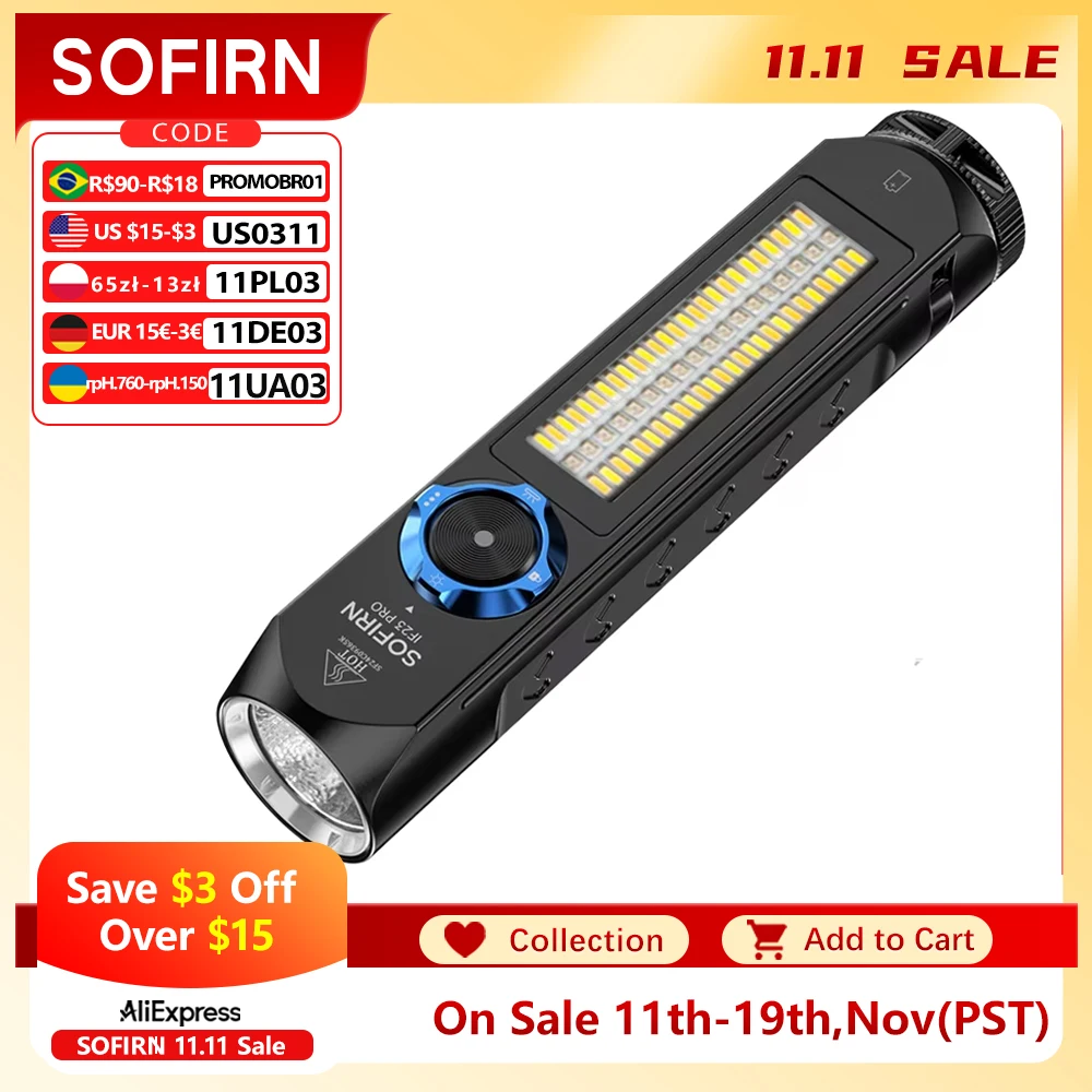 SOFIRN IF23 PRO 5000lm Flashlight XHP70B Led Rechargeable USB C Super Bright EDC Torch with RGB Magnet for Outdoor Emergency
