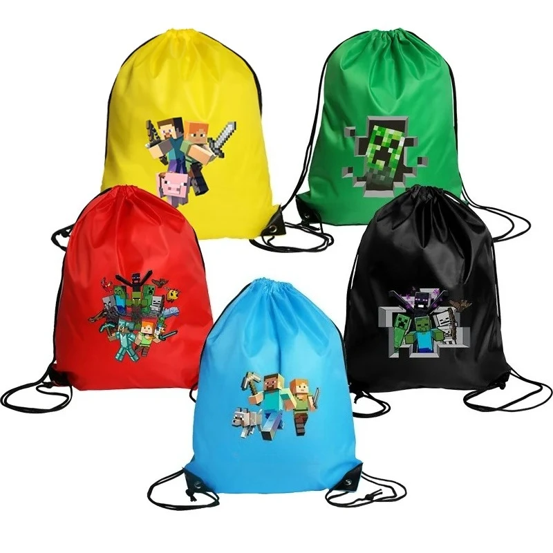 

Miner Crafting Drawstring Bag Men Women Sports Gym Backpack Waterproof Cartoon Boys Girls Hiking Camping Beach Bundle Pockets