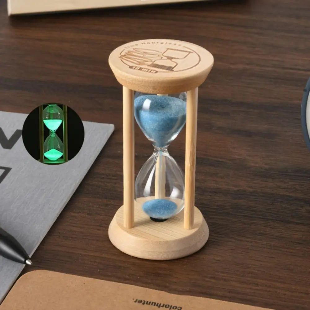 Bamboo Fluorescent Hourglass Creative Transparent Glass Luminous Sand Timer Durable 1/10 Minute Decorative Sand Clock Office