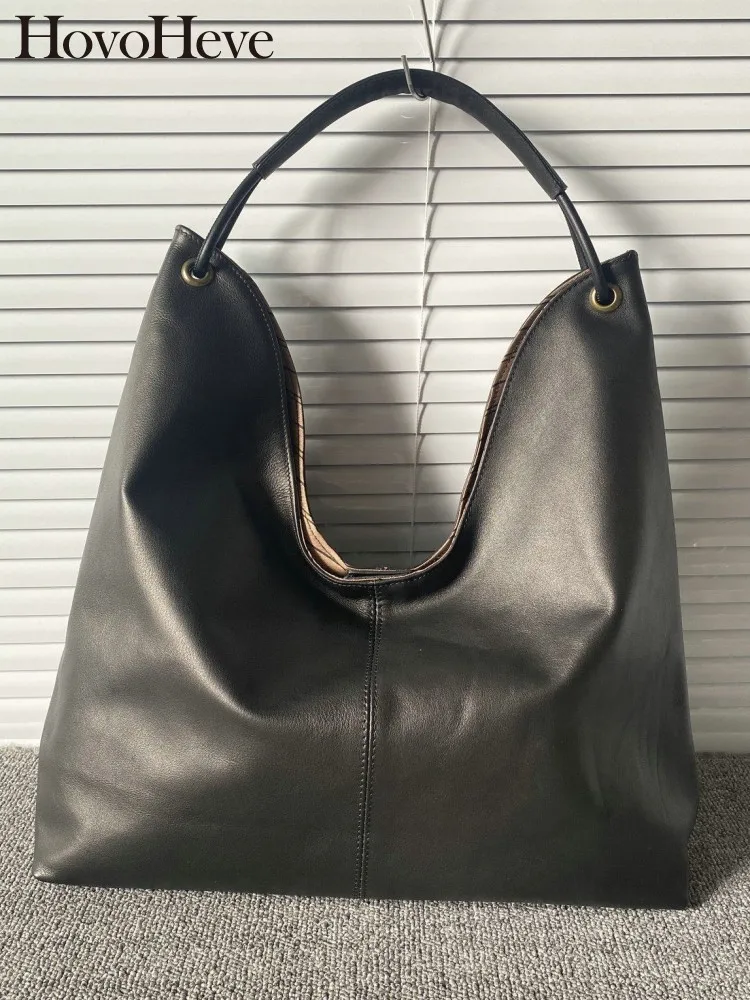 Leisure Female Large Capacity Genuine Leather Bags Concise Ladies Handbag Solid Color Cowhide Fashion Single Shoulder Tote Bag
