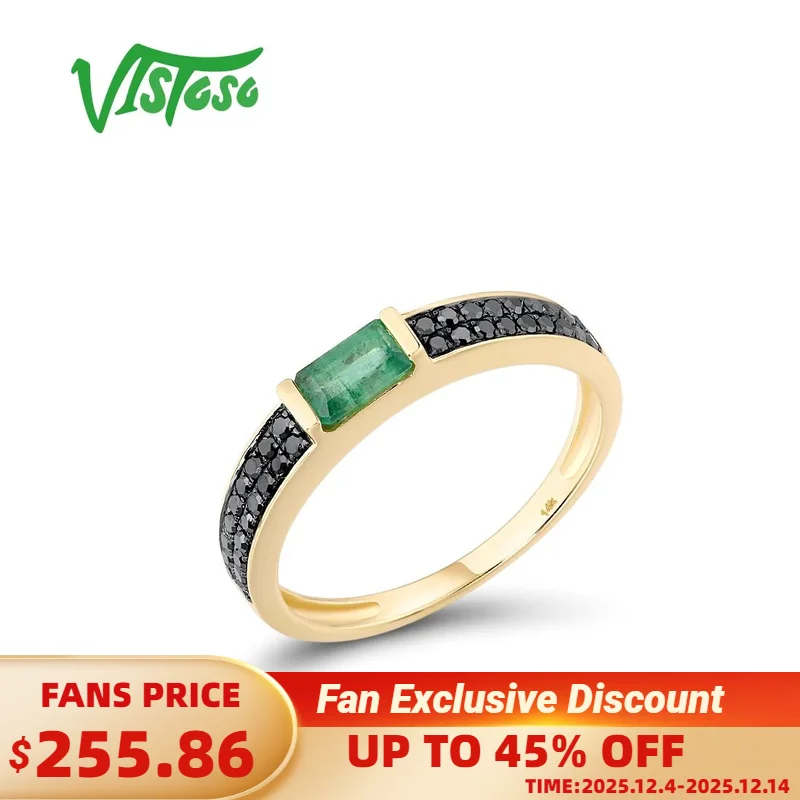 

VISTOSO Gold Rings For Women Genuine 14K 585 Yellow Gold Ring Octagon Emerald Black Diamond Engagement Anniversary Fine Jewelry