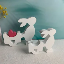 Paashaas Trek Auto Ornament Schimmel DIY Cement Gips Gieten Siliconen Mal Valentijnsdag Liefde Konijn Schimmel Woondecoratie