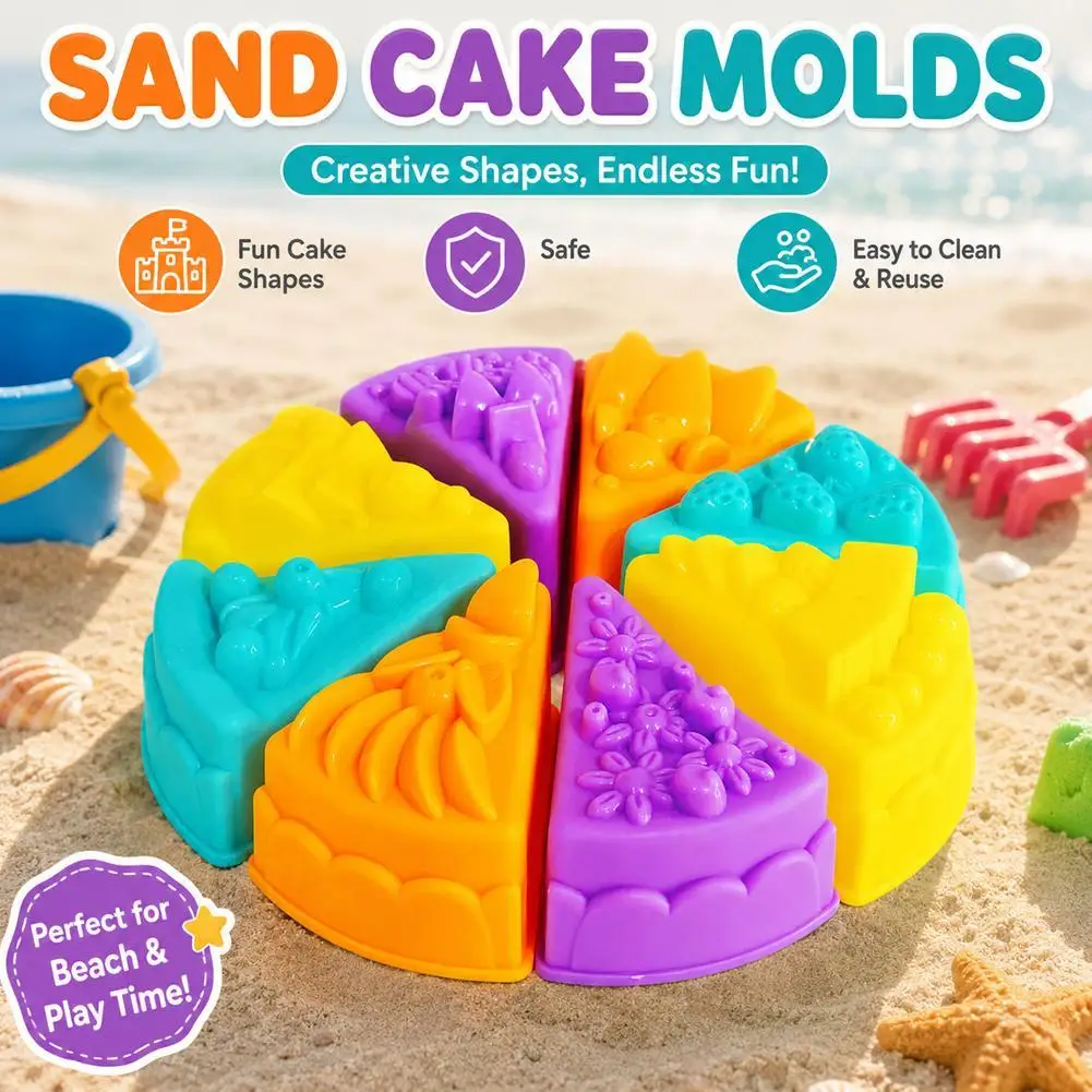 Cake Sand Mold Toy 8Pcs Beach Summer Play Baking Simulation Plastic Clay Dough Model Outdoor Water Game Kids Birthday Gifts