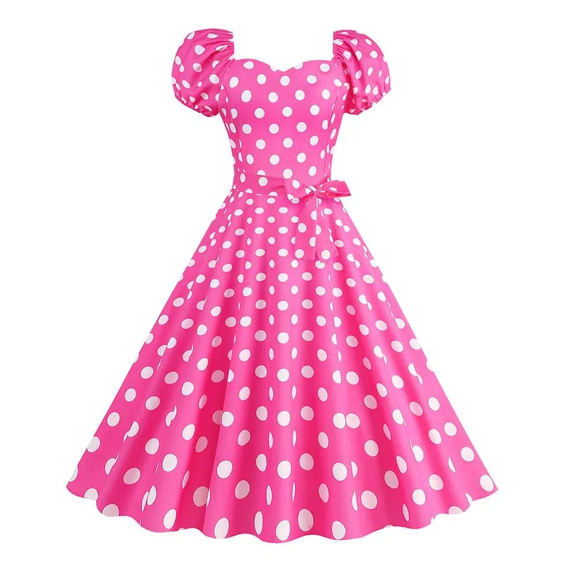Sukienka damska w kratę Retro Sukienka damska z krótkim rękawem 50s Eleganckie letnie sukienki midi w kropki