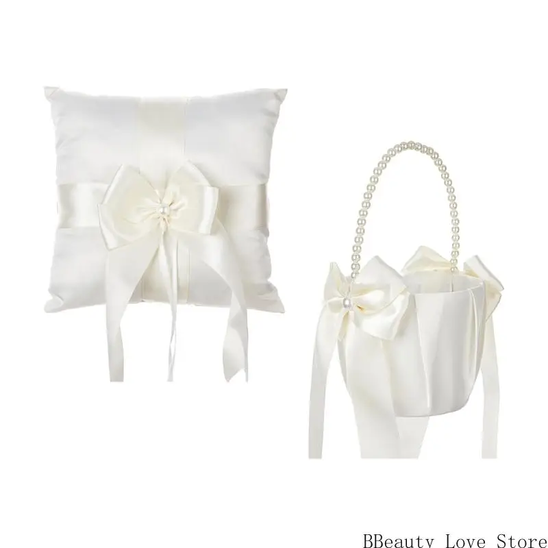 

Lace Bows Rings Bearer Basket for Wedding, Proms, Anniversaries, Ceremonies and Beach Parties Soft Punnet Bows