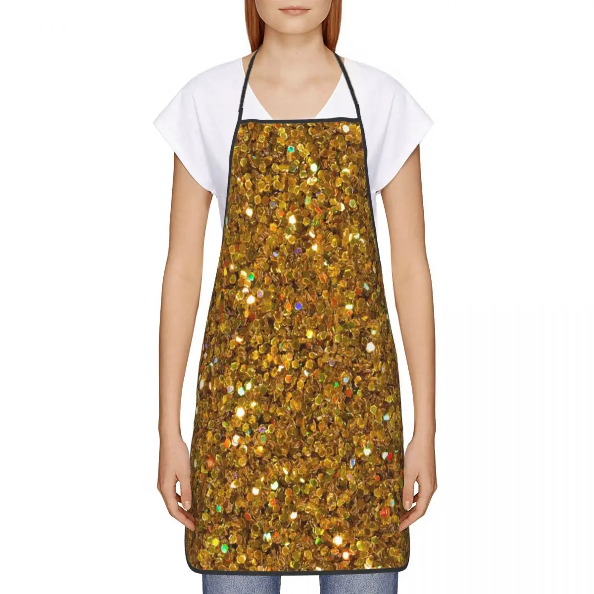 

Фартук с золотым блестящим принтом, фартук для шеф-повара, приготовления пищи, выпечки, нагрудник без рукавов, кухонный фартук для чистки для женщин и мужчин, садоводства