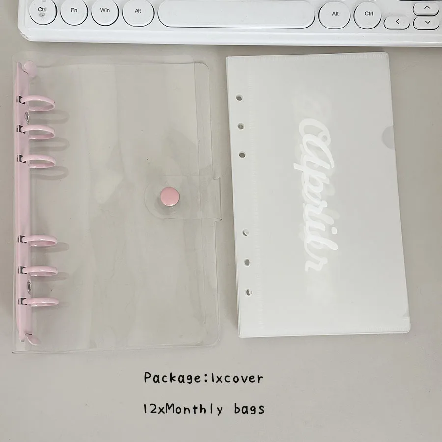A6 12 Monthly Cash Management Book, Loose Leaf Printed PP Refill Bags, Binder Cards Collect Book, Saving Money Organizer
