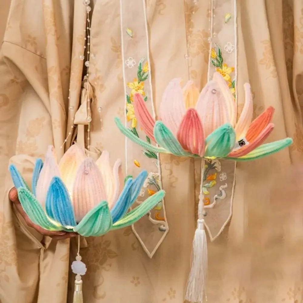 

DIY Material Bag Bell Flower Lantern Chinese Style Handmade Lotus Lamp Twist Stick Glowing Blessings