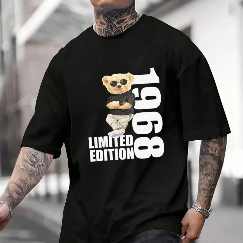 

Men's Women Summer 100% Cotton T-shirt Bear Birthday 1968Loose Short Sleeved Casual Basic TShirt Round Neck Tops