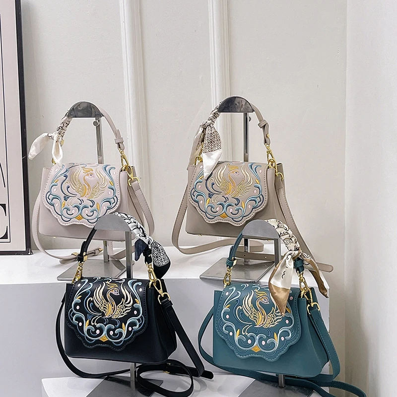 

Light Luxury PU Embroidery Stylish Design Creative Shoulder Bag High Quality Large Capacity Sewing Thread Women's Crossbody Bags