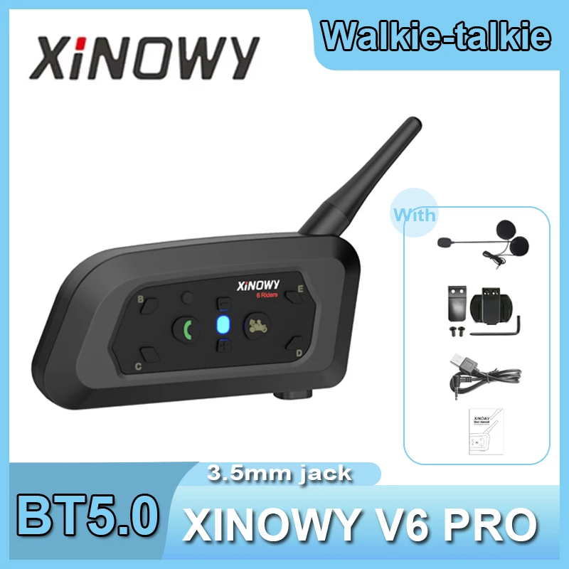 XINOWY V6 Pro Bluetooth Walkie-Talkie 800-1000M Range 6 Riders Communication Waterproof Motorcycle Helmet Headset Intercom