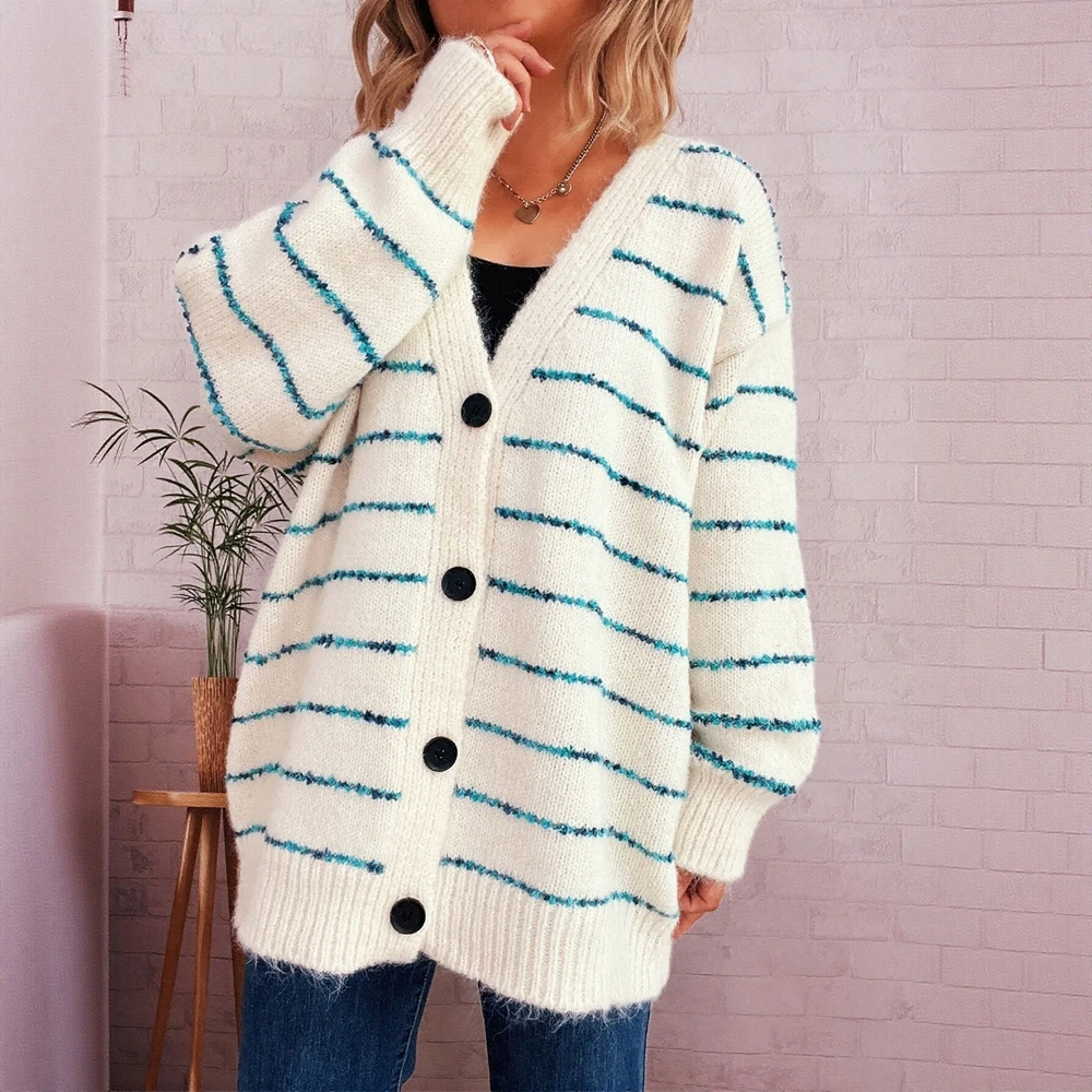 

Long Sleeve Round Neck Cardigan Autumn Winter Loose Fit Button Decorated Commute Style Women's Open-Shirt Fashion Clothing