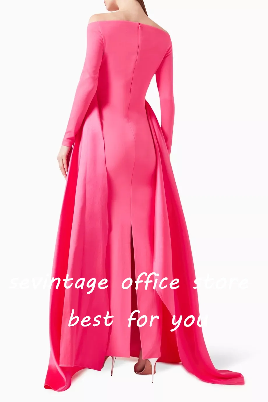 Sevintage Pink Mermaid Prom Dresses Long Sleeves Off the Shoulder Saudi Arabic Evening Gowns Pleat Ruched Formal Occasion Dress