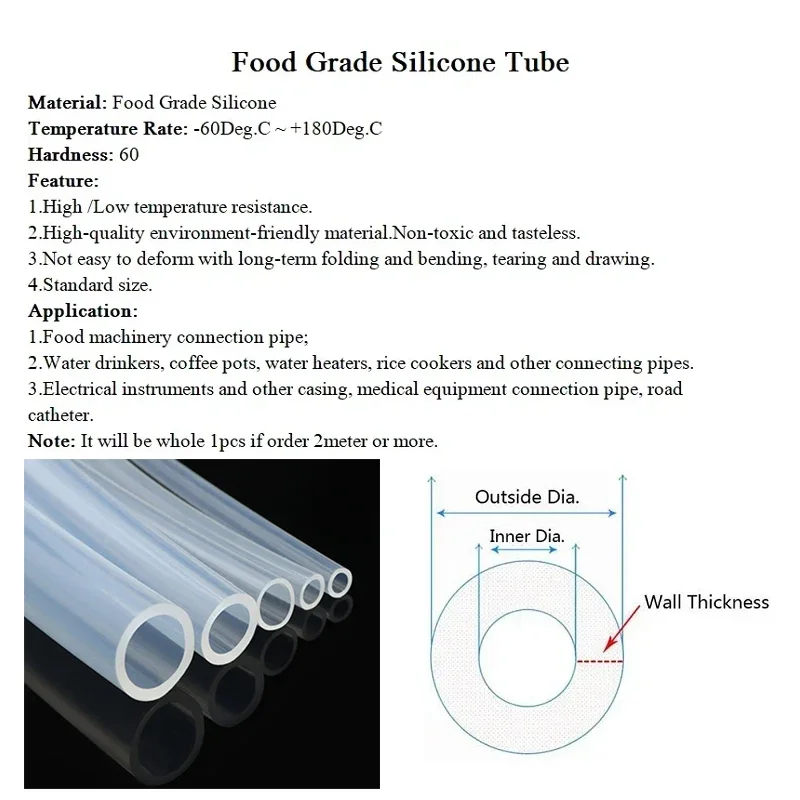 1/3/5/10m Food Grade Silicone Rubber Hose Transparent ID0.5 1 2 3 4 5 6 7 8 9 10 12 14 16 18 20mm Flexible Nontoxic Water Pipe