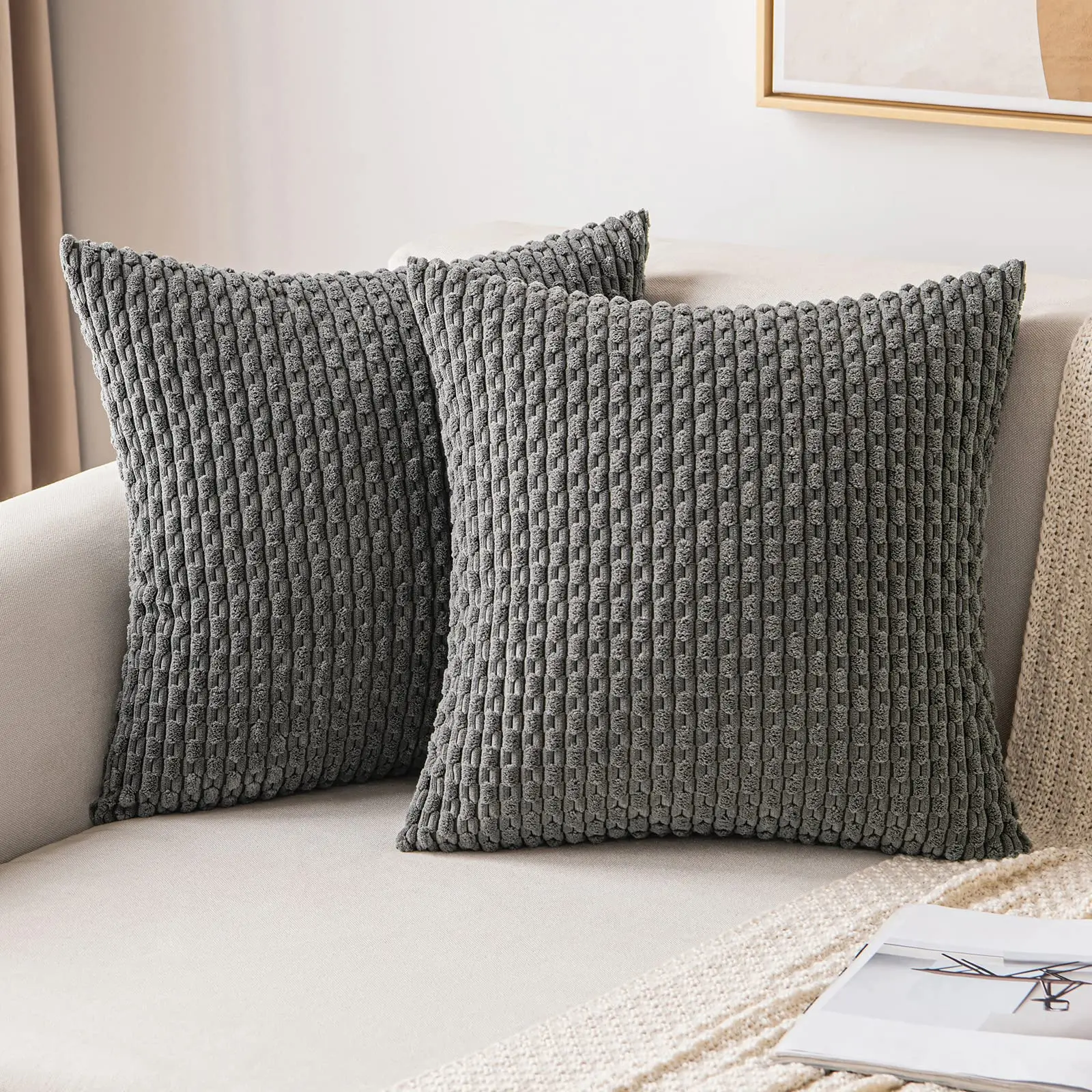 Lente decoratieve sierkussenhoezen boerderij Boho Home Decor gestreepte corduroy vierkante kussenslopen 20 x 20 inch groen