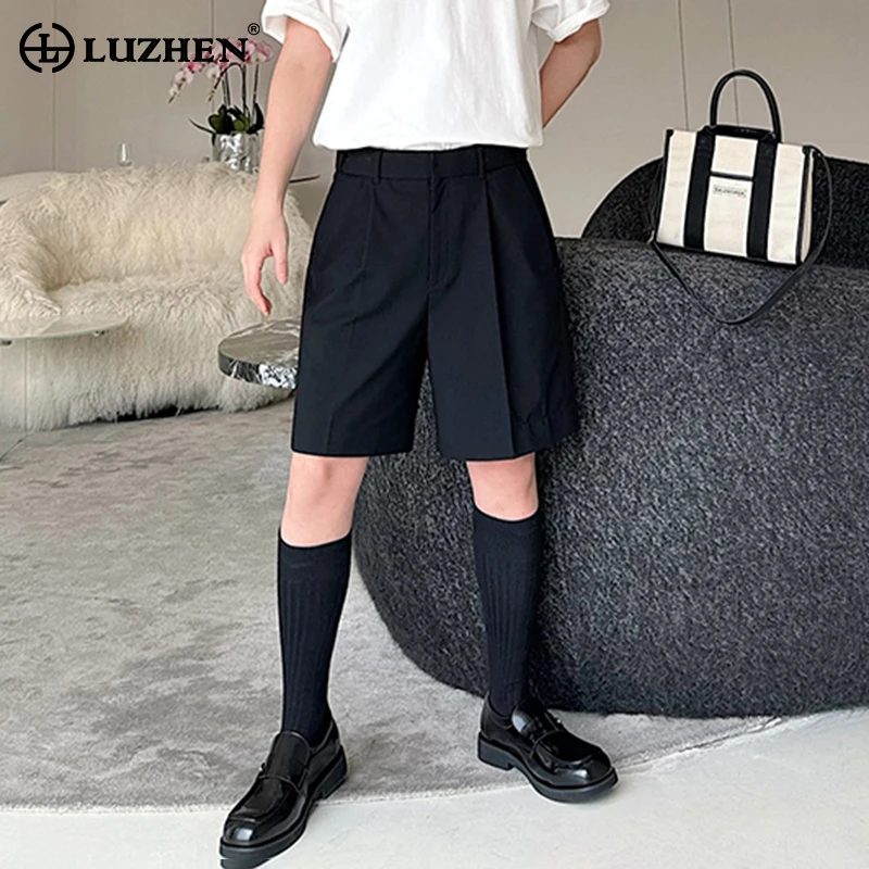 LUZHEN Summer New Solid Color Personality Elegant Five-point Pants Niche Design Original Stylish Korean Men Street Shorts LZ2856