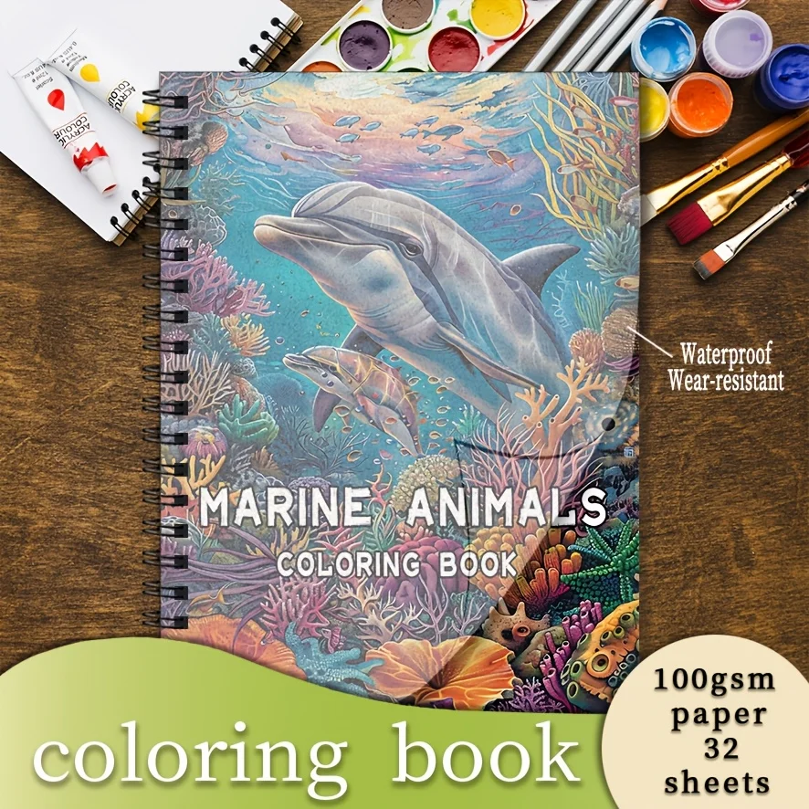 Libro para colorear - 8,3 x 11,2 pulgadas 32 páginas de libro para colorear de animales marinos vivos - Relajante, regalo para familiares o amigos