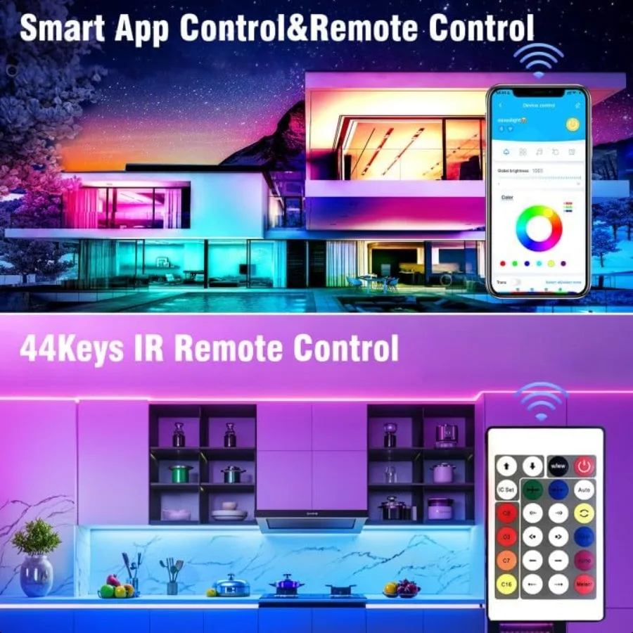 100ft ledstripverlichting voor slaapkamer kleurveranderende led-lichtstripskit met 24 toetsen IR-afstandsbediening en slimme app-bediening RGB muziek S