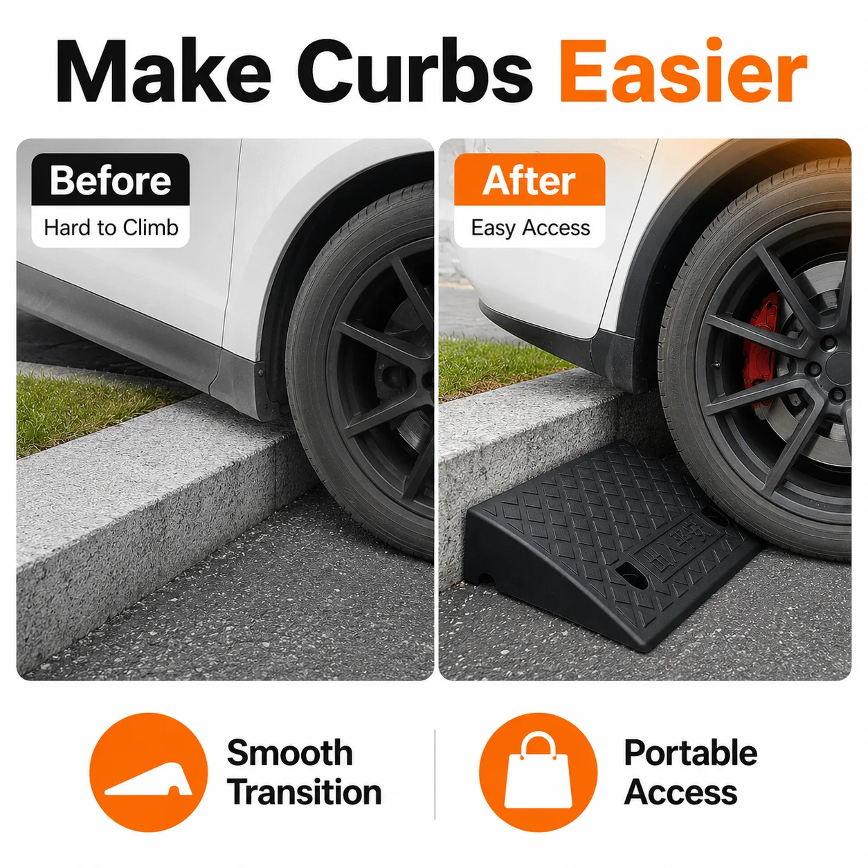 Non-Slip Rubber Threshold Ramp 3-10cm Portable Driveway Curb Ramp for Cars Motorcycles Wheelchairs Scooters Pets