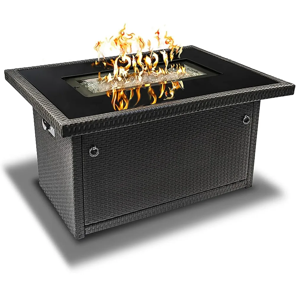 

403 Fire Table – 44" 50,000 Btu Outdoor Propane Gas Fire Pit Table With Tempered Glass Top & Arctic Ice Decorative Glass