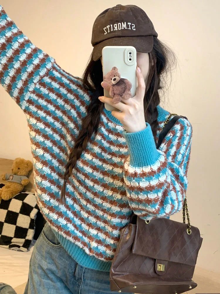 

Pullovers Women Loose O-neck Design Casual Chic Retro Sweater Fashion Korean Style Ulzzang Soft Knitted Pullover