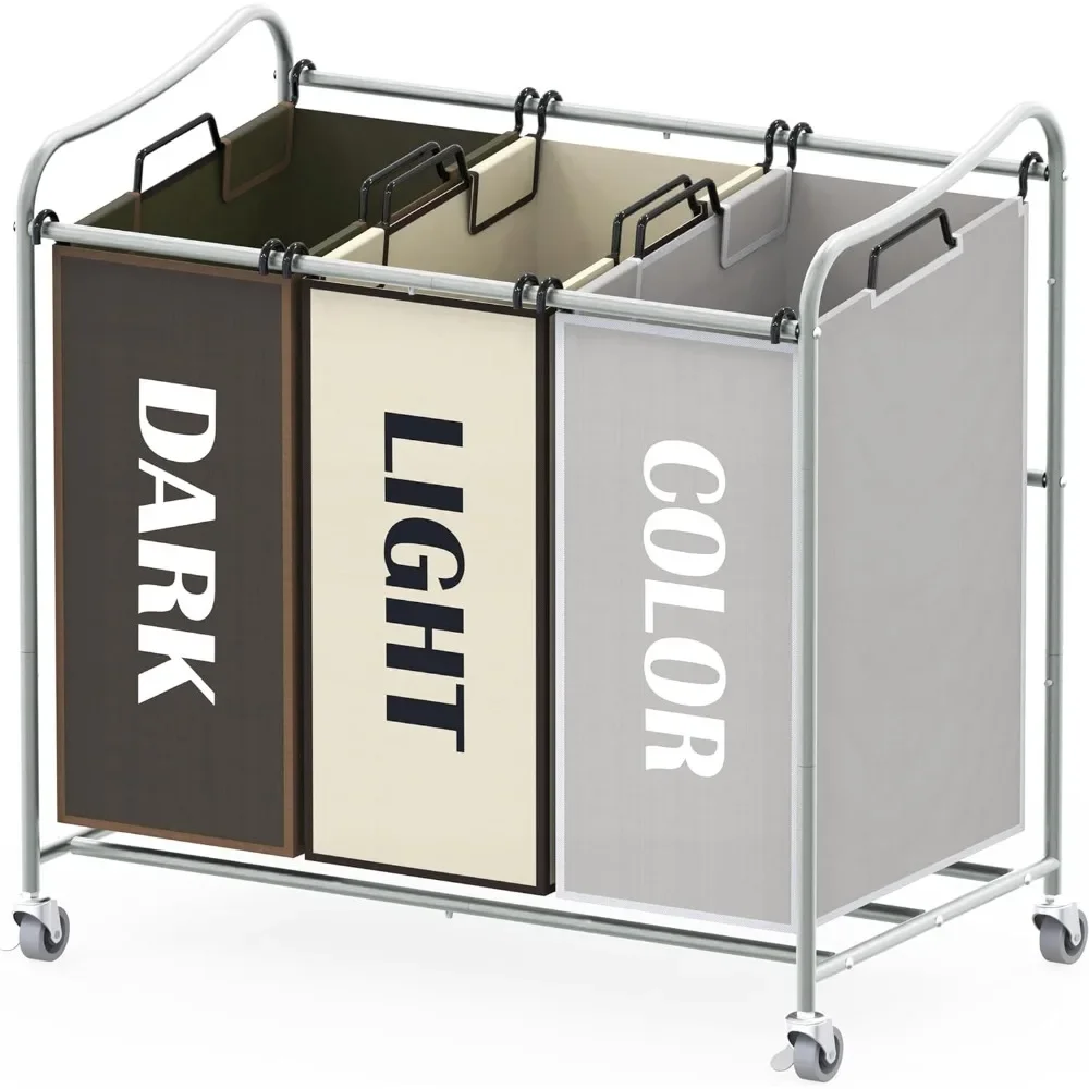 

Heavy Duty 3-Bag Laundry Sorter Cart - Durable Triple Hamper with Removable Bags & Lockable Wheels
