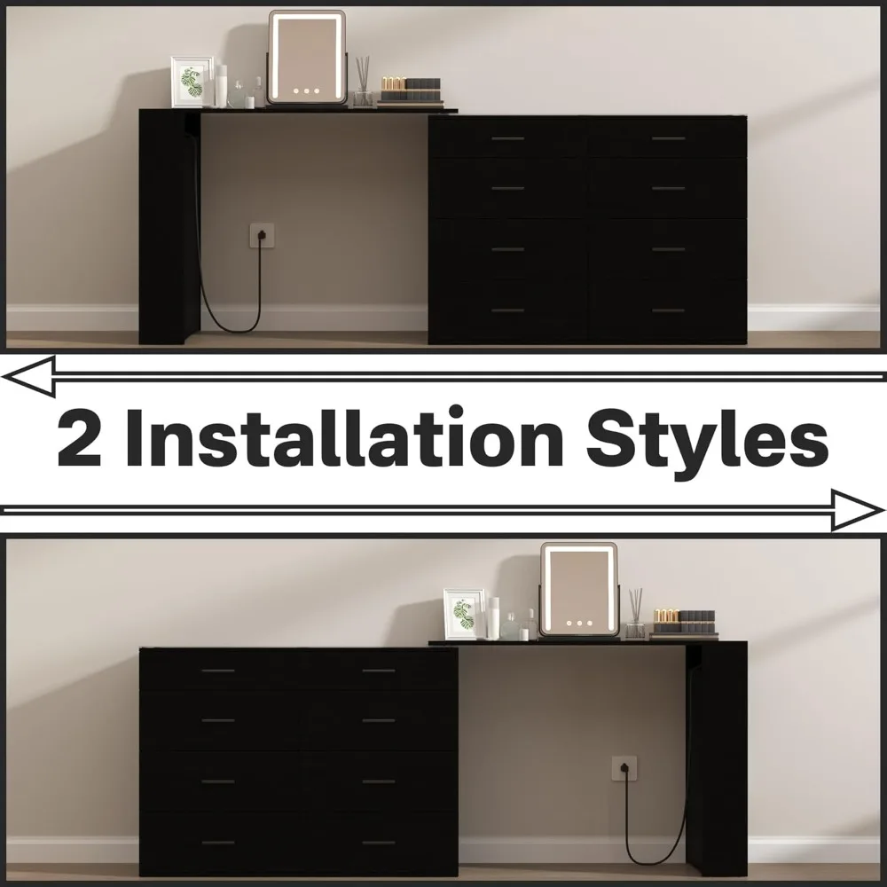 مكتب مكياج مضيء بإضاءة LED مع سطح زجاجي، 8 أدراج، 3 أرفف تخزين، طاولة تزيين لعشاق التجميل #4