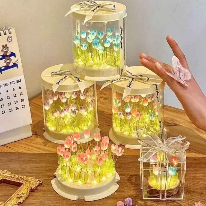 DIY  Lamp Simulation Flower Sea Cake Box Bedroom Sleeping Table Lamp Handmade Craft Decor s Night Light Birthday Gift