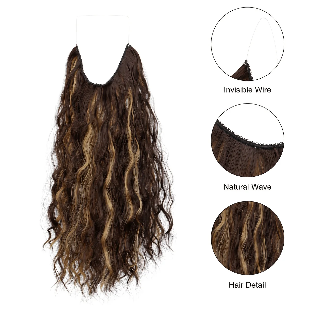 Long Synthetic Fishing Line Hair Extensions Elegant Water Wave Curly Styles for Women Lightweight Fluffy-Looking Hairpiece - view 4