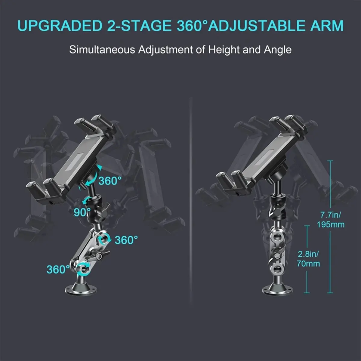 ABGN Car Phone Holder Heavy Duty Drill Base Tablet Holder Car Mount Dashboard 360° Adjustable 2-Stage Stand for 4.7-13