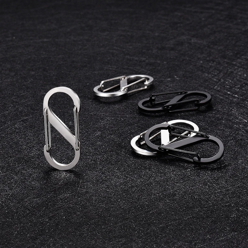 5Pcs S Type Stainless Steel Carabiner With Lock Mini Keychain Hook Anti-Theft Outdoor Camping Backpack Buckle Key-Lock Tool