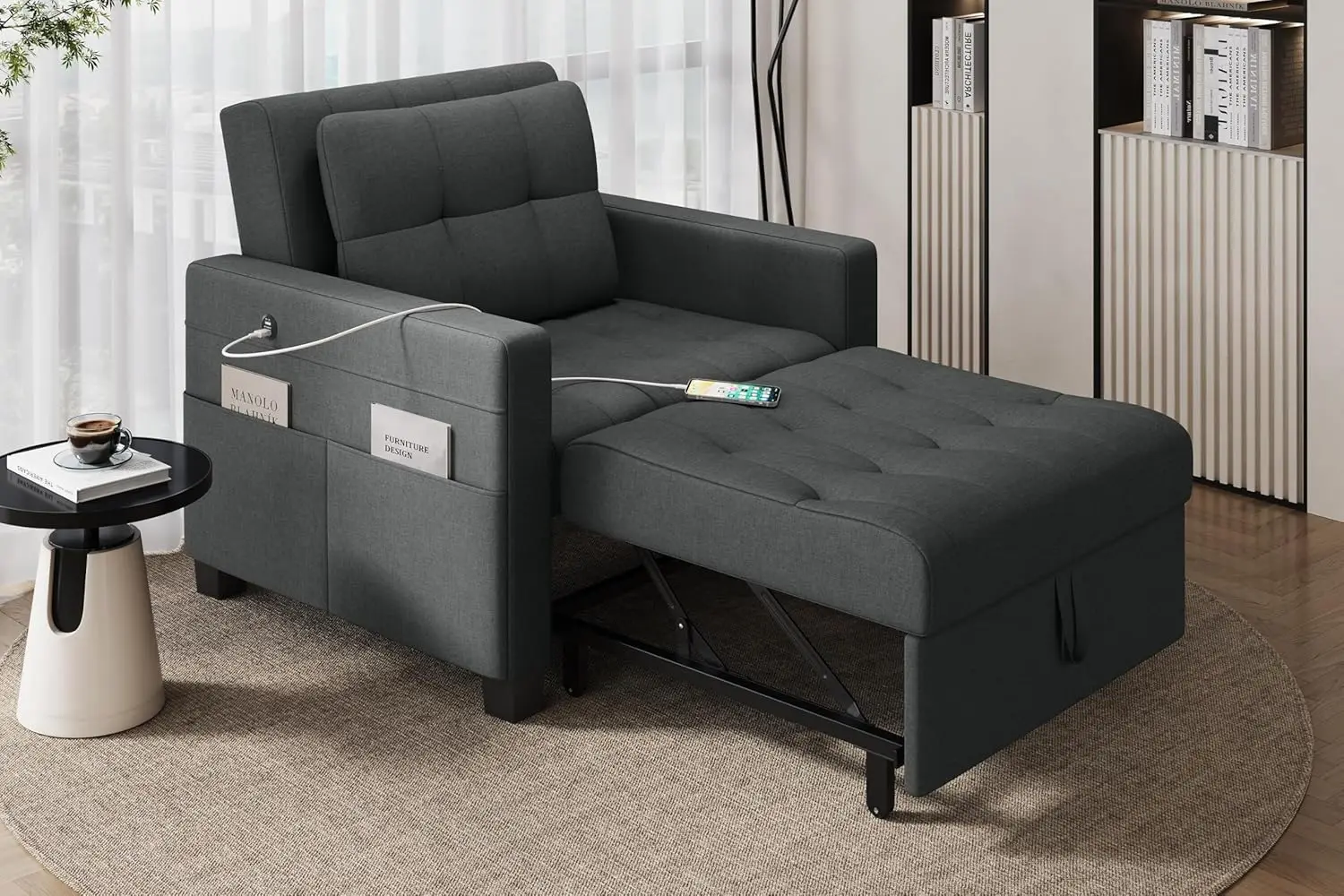 Convertible Futon Sofa Bed 3-in-1 Sleeper Chair Bed Tufted Couch with Adjustable Backrest, 2 USB Ports for Living, Customized