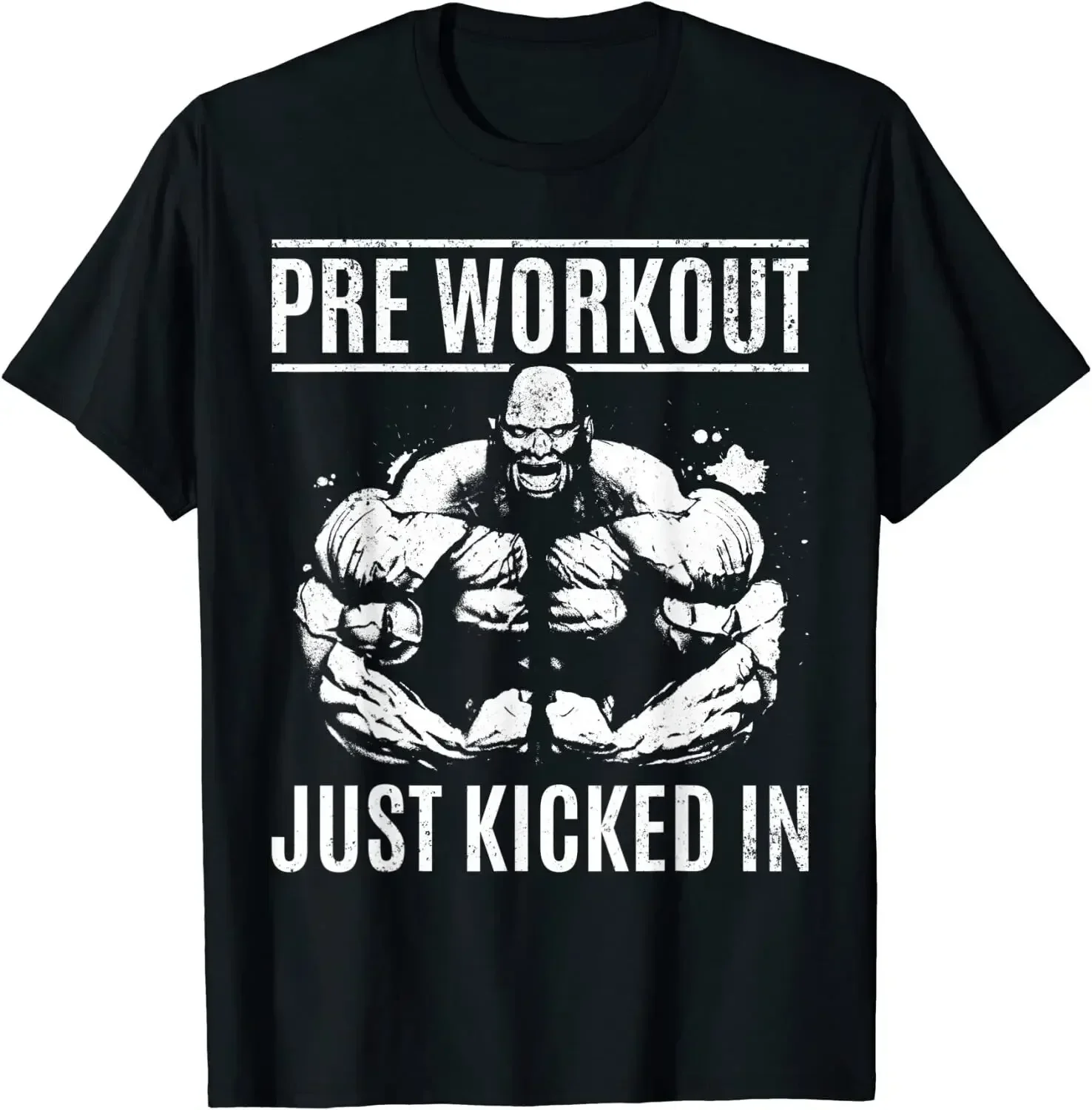 Mens Bodybuilding Pre Workout Just Kicked Crewneck Cotton T Shirt Men Casual Short Sleeve Tees Tops Dropshipping