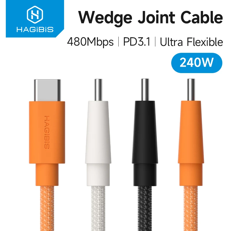 

Кабель Hagibis USB-C на USB-C, 240 Вт, для быстрой зарядки, с разъемом Wedge Plug, PD3.1, для iPhone 17 Pro Max, планшетов, CarPlay