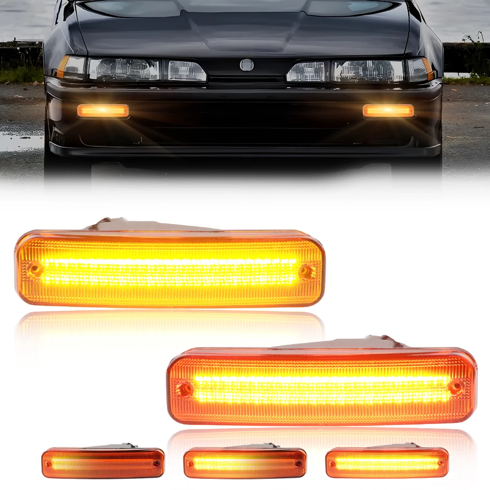 2Pcs For 1990-1991 Acura Integra Front Bumper DRL Light Parking Light Turn Warning Light Turn Signal Light W/Switchback  LED