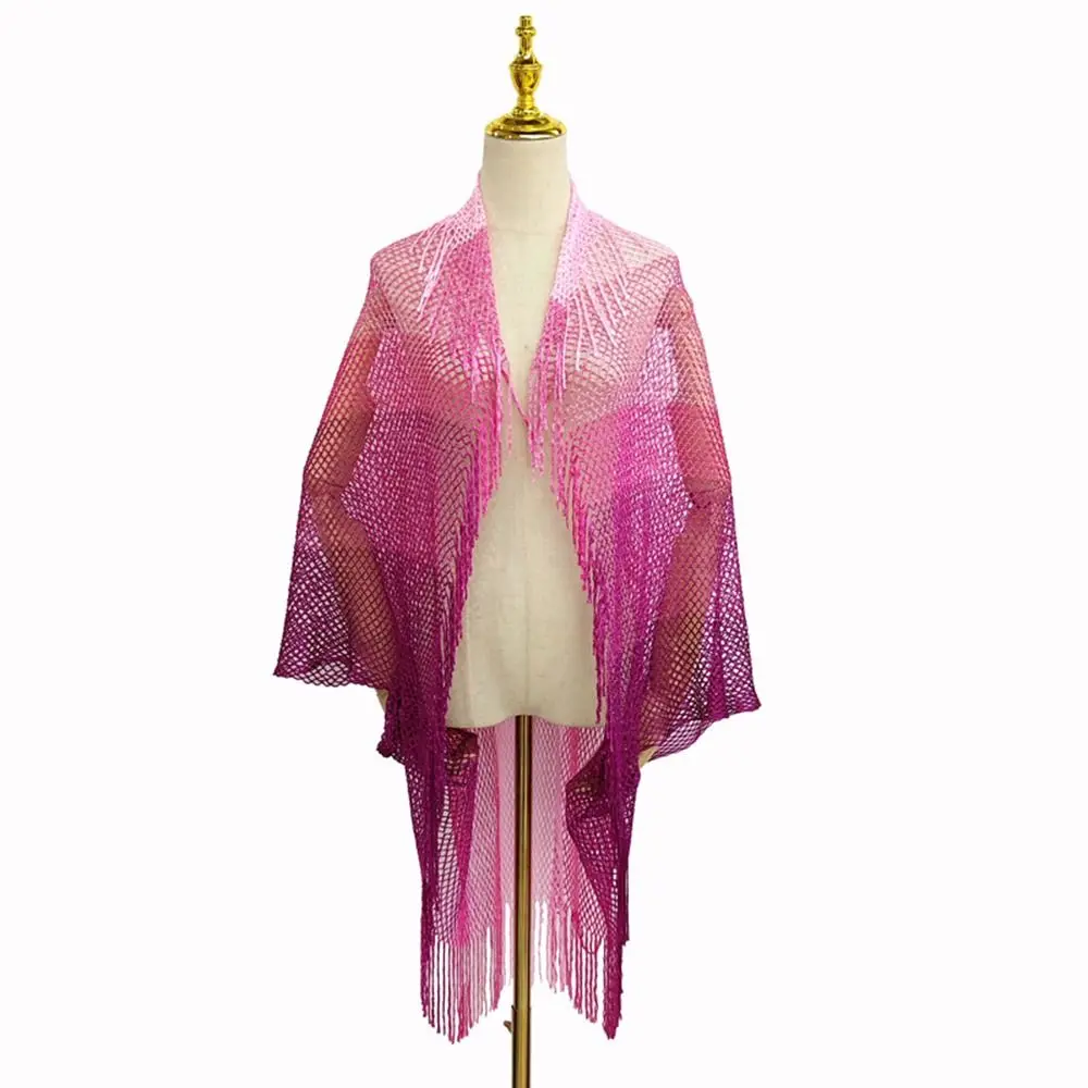 Tassel Patchwork Women Tulle Shawl V-Neck Cardigans Hollow Evening Prom Cape Multicolored With Tassel Wedding Bridal Shawl Party